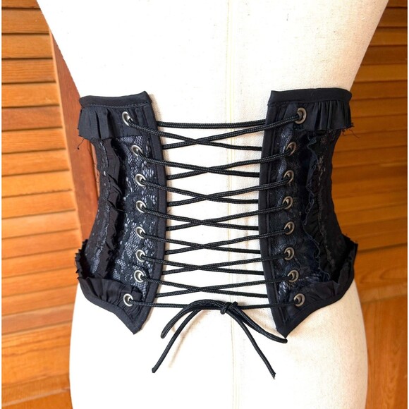 Vintage Lip Service Gothic Lolita Victorian Gray Black Lace Corset Cincher XL - Picture 3 of 6